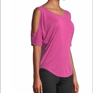 NWT Neiman Marcus Pink Fuchsia Cold Shoulder Scoop Neck Top Casual